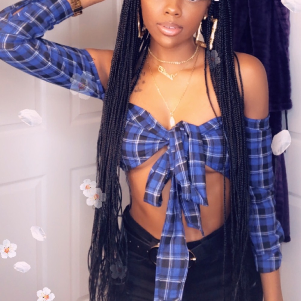 Blue/Black Checkered Crop Tie-Up Shirt